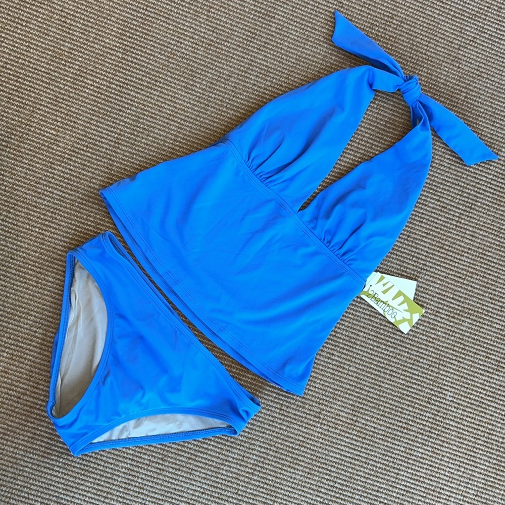 NWT 2Bamboo Swimsuit 2 Piece Blue Tankini S